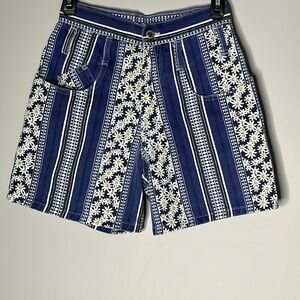 VTG 80s STEEL Juniors High Waisted Striped Daisy Shorts Size 3